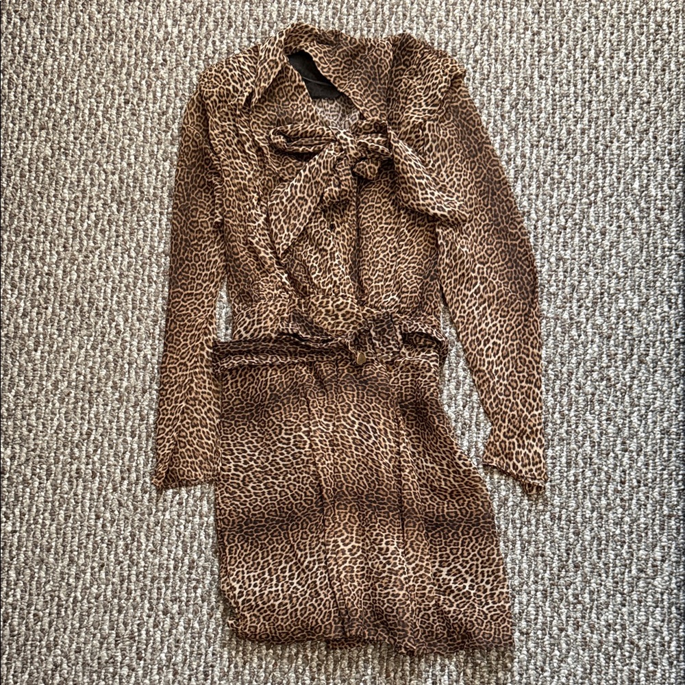 Zara Tan Leopard Print Trench Coat